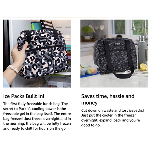 Packit Freezable Ice Lunch Bag Tote Food Storage Camping Travel Tiger Wild Leopard Lunchboxes