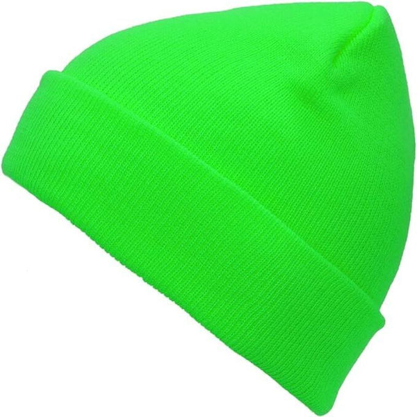 Br Apparel Plain Beanie Unisex Mens Womens Winter Warm Hat Ski Cap Knit Fluro Green Hats & Headwear