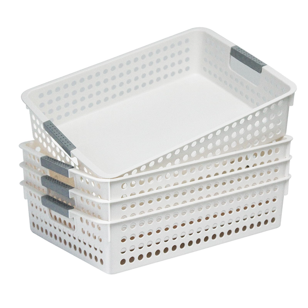36X Premium Plastic Storage Basket Bulk W/ Grip Handles 26.5*17.2*7.3Cm Storage Bins & Baskets
