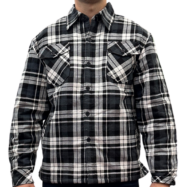 Jacksmith Size Small Mens Quilted Flannelette Shirt 100% Cotton Jacket Padded Long Sleeve Black/Charcoal/White (Quilted) Casual Shirts