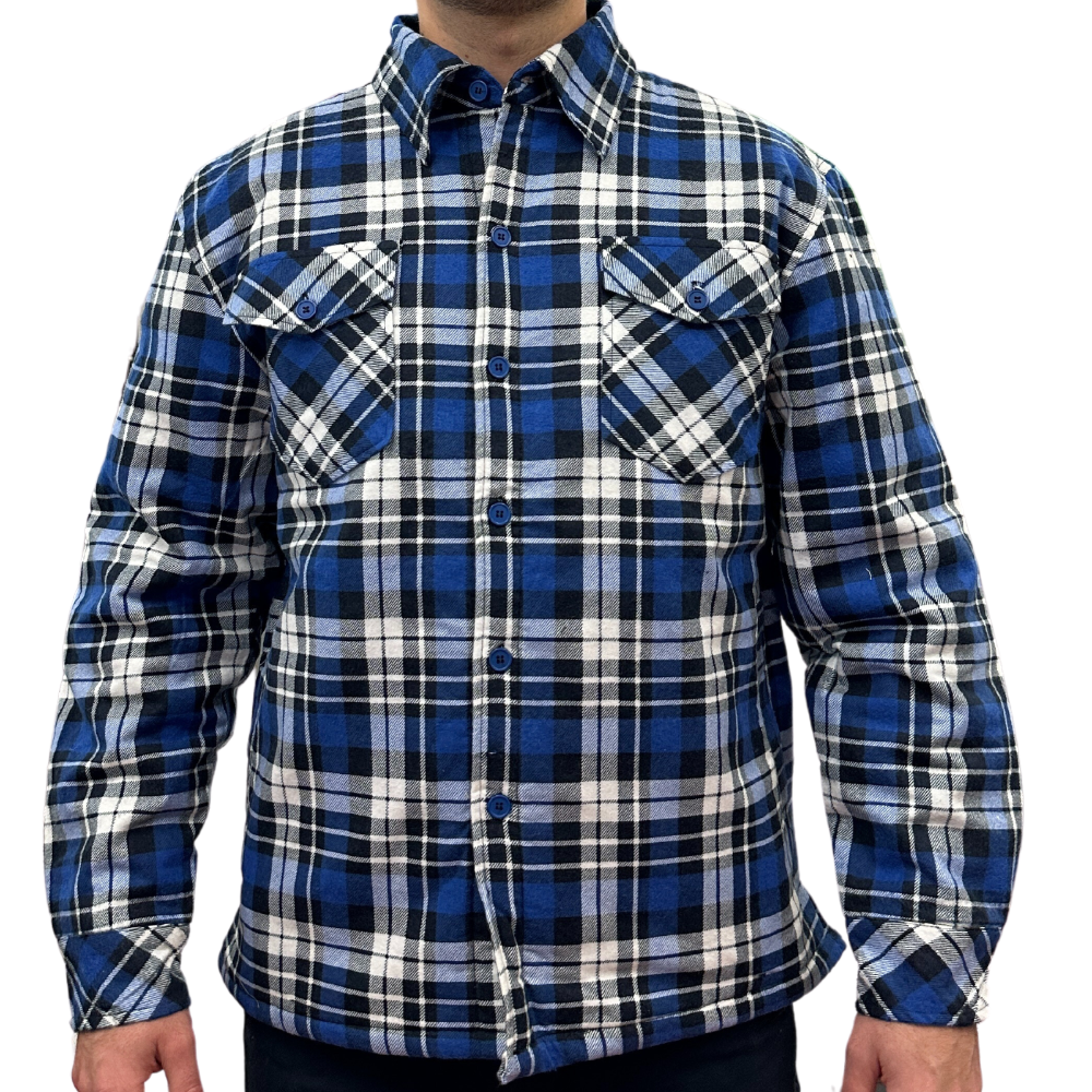 Jacksmith Mens Quilted Flannelette Shirt 100% Cotton Jacket Padded Long Sleeve Black/Navy/White (Quilted) Casual Shirts