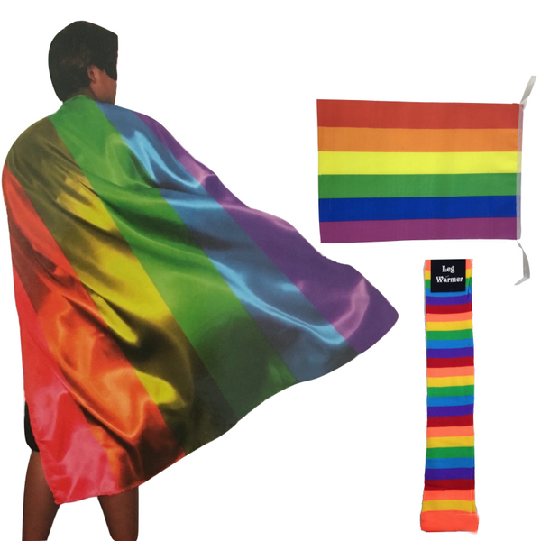 Br Costumes 3X Set Rainbow Leg Warmers + Deluxe Cape Bunting Flag Lesbian Gay Unisex Costumes