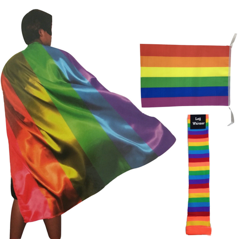 Br Costumes 3X Set Rainbow Leg Warmers + Deluxe Cape Bunting Flag Lesbian Gay Unisex Costumes