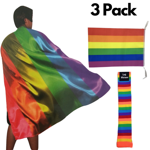 Br Costumes 3X Set Rainbow Leg Warmers + Deluxe Cape Bunting Flag Lesbian Gay Unisex Costumes