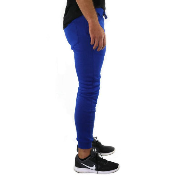 Riflessi Mens Skinny Track Joggers Trousers Gym Casual Sweat Cuffed Slim Trackies Fleece Royal Blue Pants