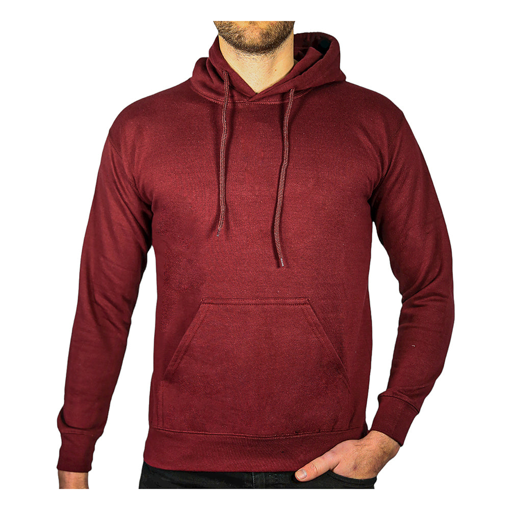 Sannfield Adult Mens 100% Cotton Fleece Hoodie Jumper Pullover Sweater Warm Sweatshirt Maroon/Burgundy Jumpers
