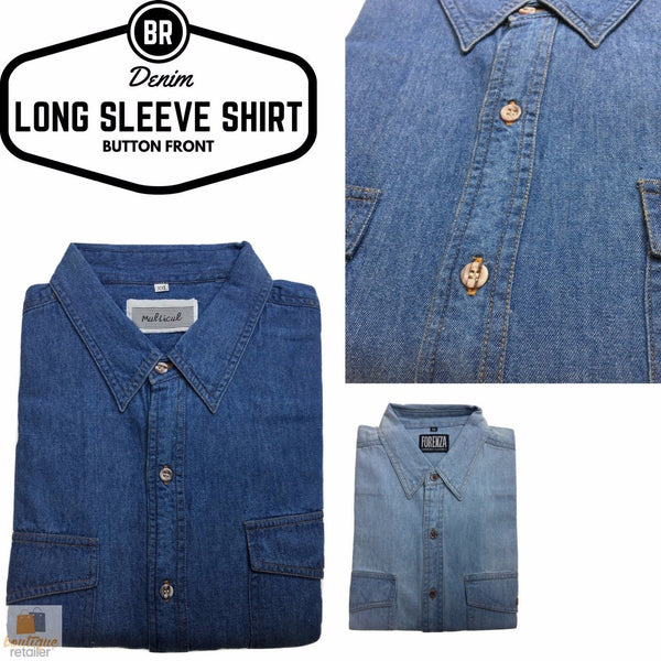 Br Apparel Denim Long Sleeve Jean Shirt Buttoned Front Casual Soft Top 100% Cotton Xl Unisex Costumes