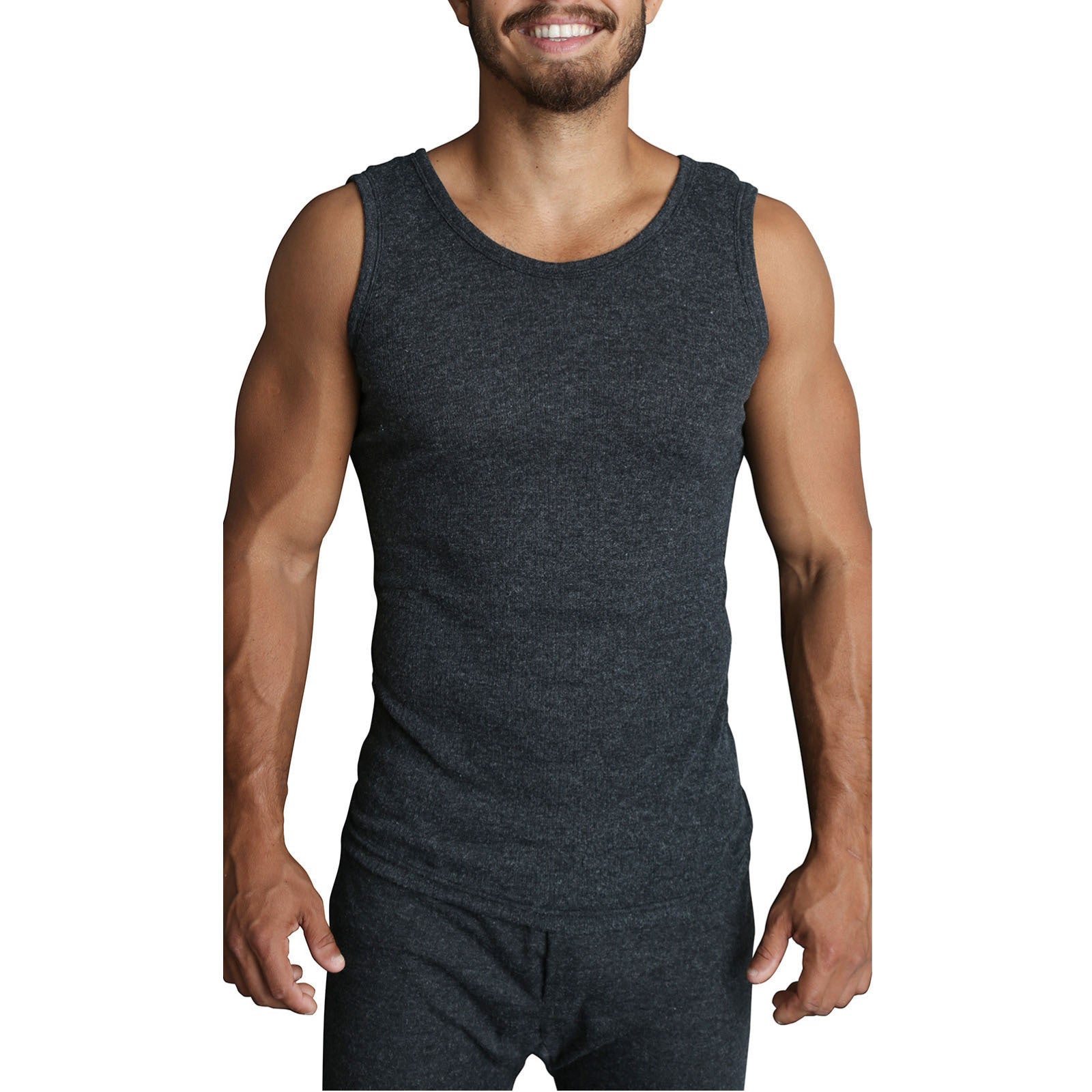Br Apparel Men's Thermal Merino Wool Blend Singlet Top Sleeveless Warm Underwear Black Size L Compression & Base Layers