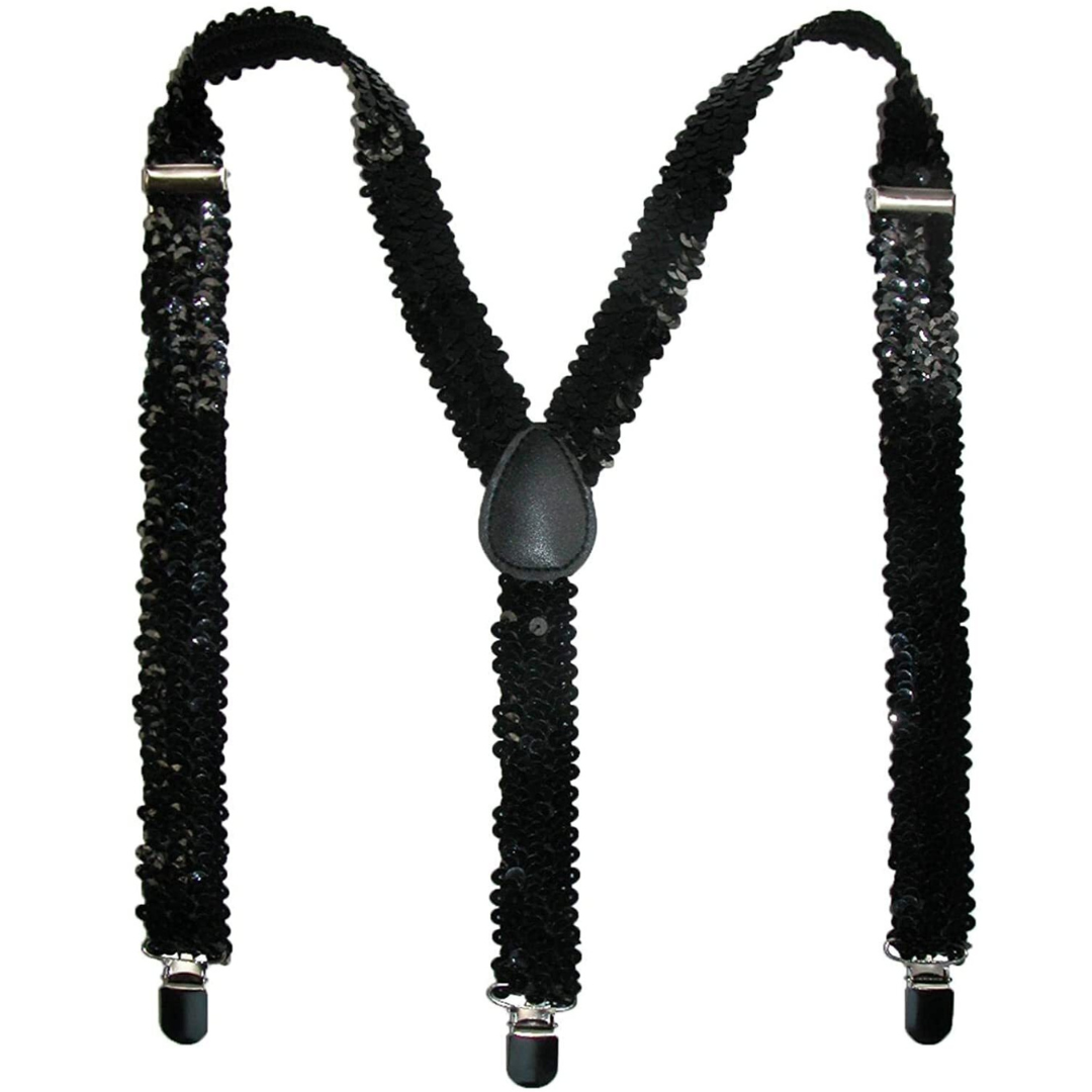 Br Costumes Mens Suspenders Braces Strong Clip On Elastic Formal Wedding Slim Black (Sequin) Suspenders/Braces