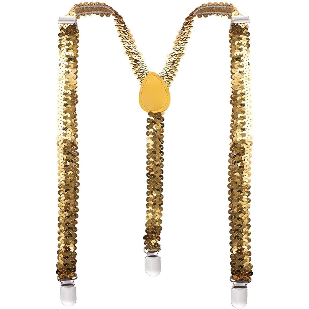 Br Costumes Mens Suspenders Braces Strong Clip On Elastic Formal Wedding Slim Gold (Sequin) Suspenders/Braces