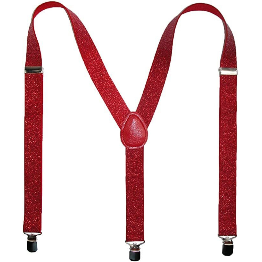 Br Costumes Mens Suspenders Braces Strong Clip On Elastic Formal Wedding Slim Red (Glitter) Suspenders/Braces