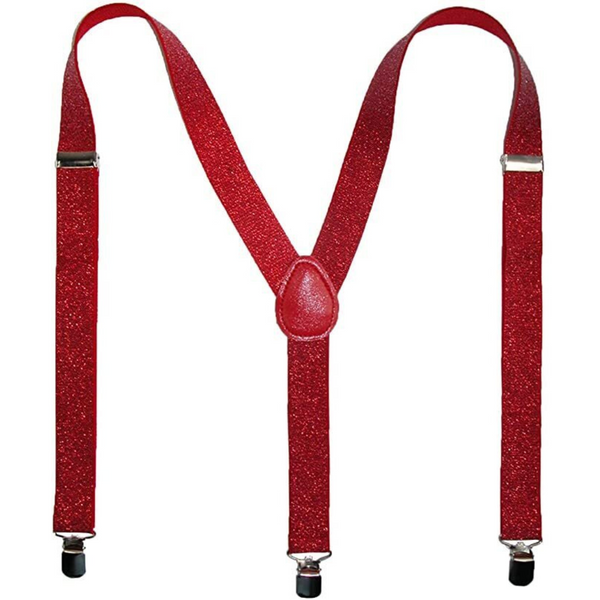 Br Costumes Mens Suspenders Braces Strong Clip On Elastic Formal Wedding Slim Red (Glitter) Suspenders/Braces