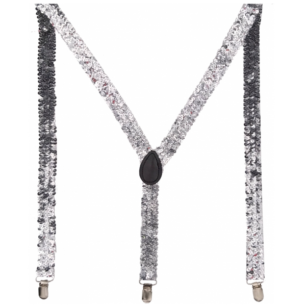 Br Costumes Mens Suspenders Braces Strong Clip On Elastic Formal Wedding Slim Silver (Sequin) Suspenders/Braces