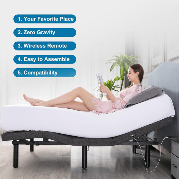 Queen Zero Gravity Bed Frame With Dual Motors Wireless Remote Usb Ports Queen Bed Frames