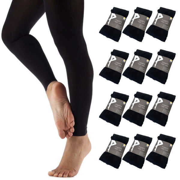 Br Apparel 12X Womens Ladies Footless Tights Stockings Pantyhose Leg Hosiery Thermal Black Leg Warmers