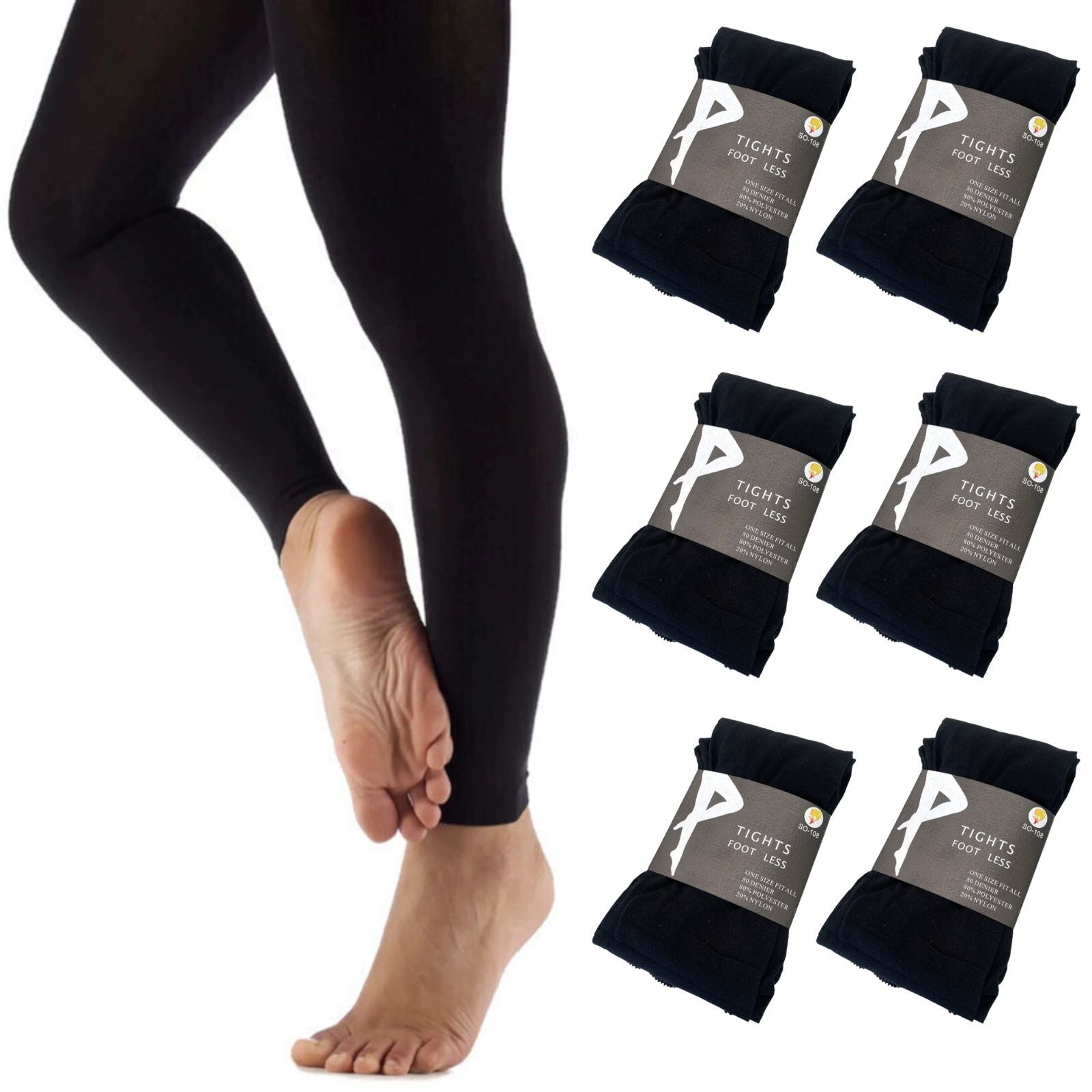 Br Apparel 6X Womens Ladies Footless Tights Stockings Pantyhose Leg Hosiery Thermal Black Leg Warmers