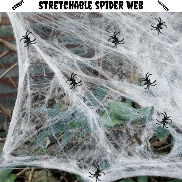 Br Costumes Stretchable Spider Web Spooky Halloween Decoration + 2 Spiders Party Ghost Party Decorations