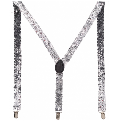 Br Costumes Sequin Suspenders Unisex Braces Clip On Elastic Y Back Silver Suspenders/Braces