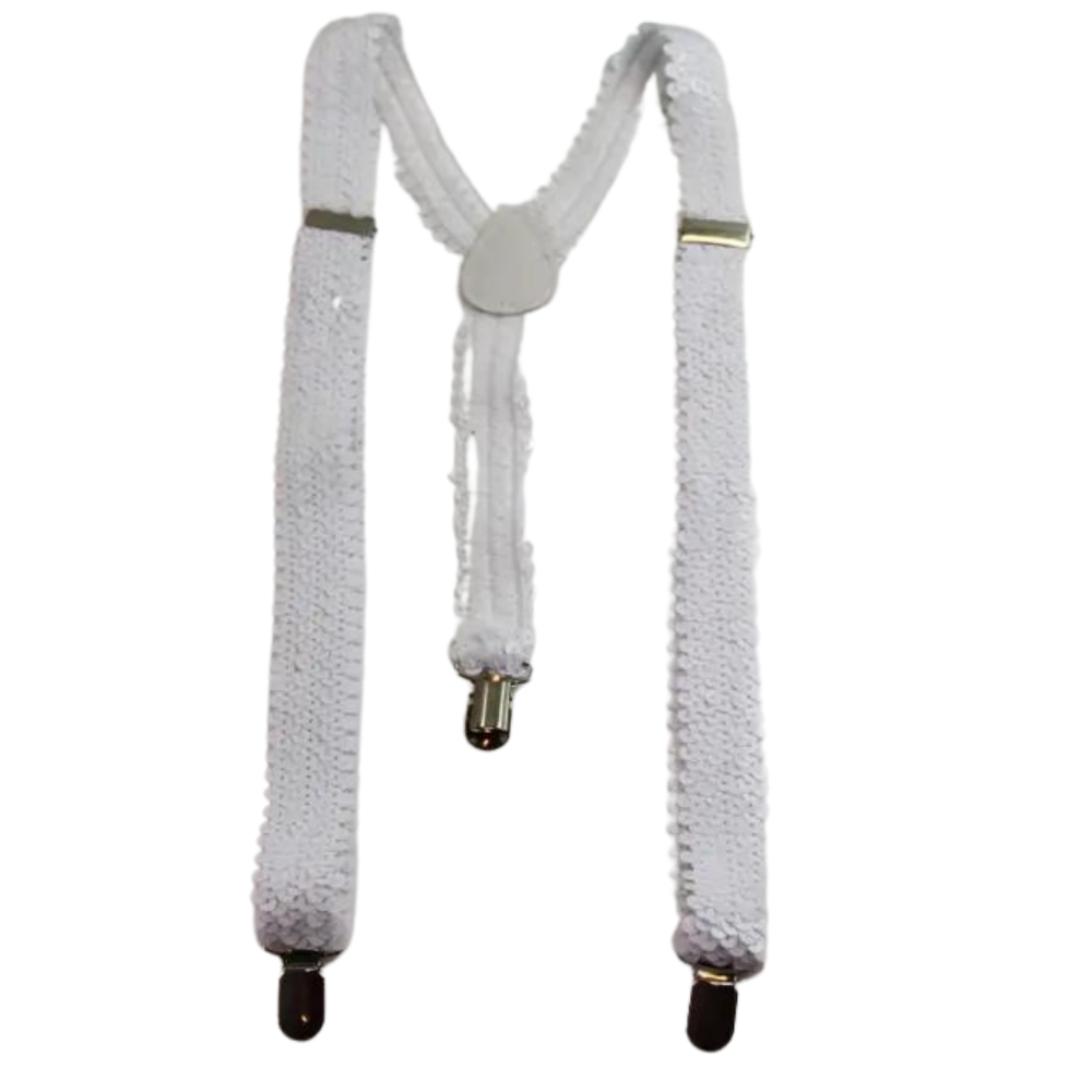 Br Costumes Sequin Suspenders Unisex Braces Clip On Elastic Y Back White Suspenders/Braces