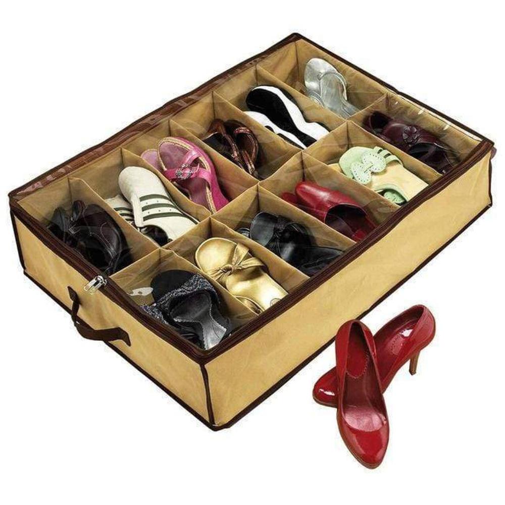 Br Home Shoe Organiser 12 Pair Under Bed Storage Zippered Breathable Wardrobe Closet Bag Shoe Organisers