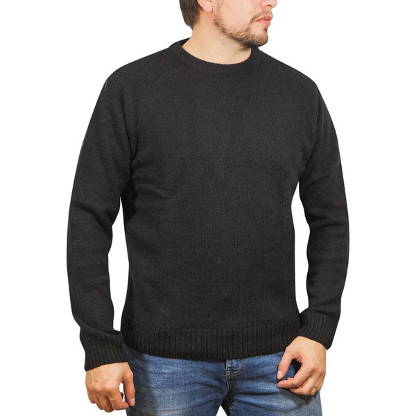 Jacksmith 100% Shetland Wool Crew Round Neck Knit Jumper Pullover Mens Sweater Knitted Plain Black Casual Shirts