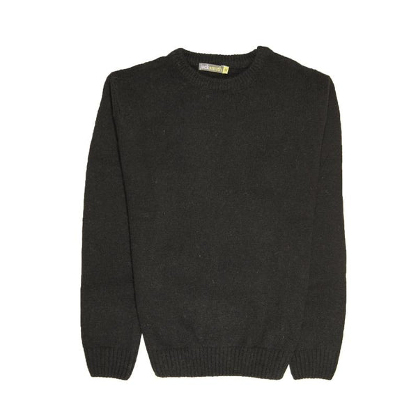 Jacksmith 100% Shetland Wool Crew Round Neck Knit Jumper Pullover Mens Sweater Knitted Plain Black Casual Shirts