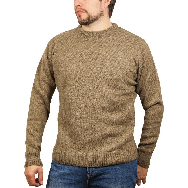 100% Shetland Wool Crew Round Neck Knit Jumper Pullover Mens Sweater Knitted Nutmeg (23) Jumpers
