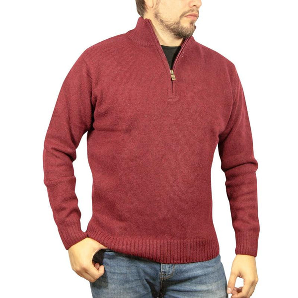 Jacksmith 100% Shetland Wool Half Zip Up Knit Jumper Pullover Mens Sweater Knitted Burgundy (97) Jumpers