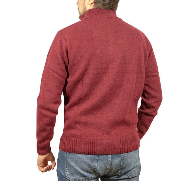 Jacksmith 100% Shetland Wool Half Zip Up Knit Jumper Pullover Mens Sweater Knitted Burgundy (97) Jumpers