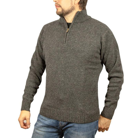 Jacksmith 100% Shetland Wool Half Zip Up Knit Jumper Pullover Mens Sweater Knitted Charcoal (29) Jumpers