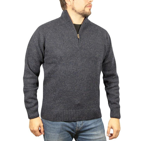Jacksmith 100% Shetland Wool Half Zip Up Knit Jumper Pullover Mens Sweater Knitted Denim Blue (45) Jumpers