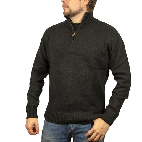 Jacksmith 100% Shetland Wool Half Zip Up Knit Jumper Pullover Mens Sweater Knitted Plain Black Jumpers