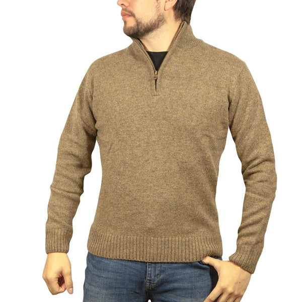 Jacksmith 100% Shetland Wool Half Zip Up Knit Jumper Pullover Mens Sweater Knitted Nutmeg (23) Jumpers