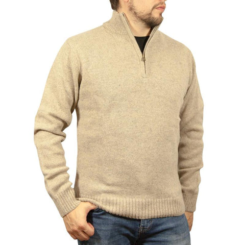 Jacksmith 100% Shetland Wool Half Zip Up Knit Jumper Pullover Mens Sweater Knitted Oat Marle (03) Jumpers