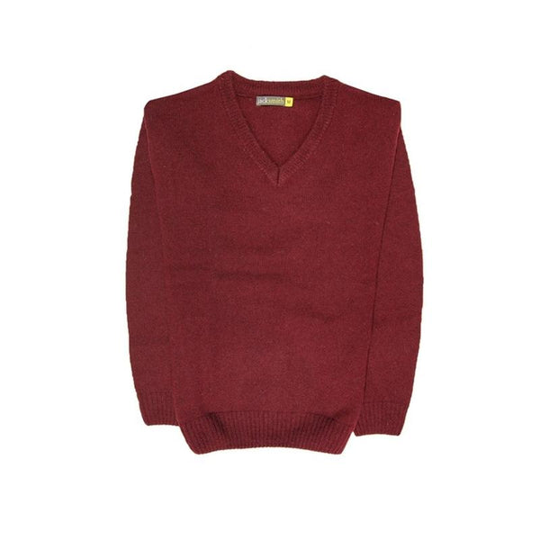 Jacksmith 100% Shetland Wool V Neck Knit Jumper Pullover Mens Sweater Knitted Burgundy (97) Jumpers