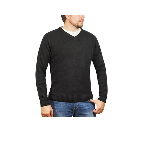 Jacksmith 100% Shetland Wool V Neck Knit Jumper Pullover Mens Sweater Knitted Plain Black Jumpers