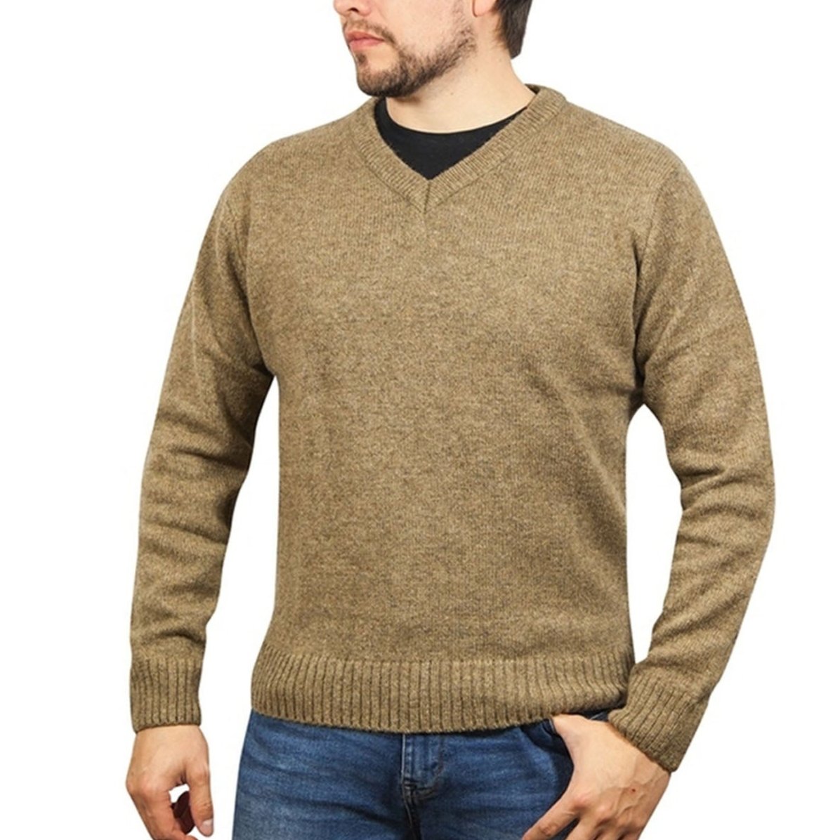 Jacksmith 100% Shetland Wool V Neck Knit Jumper Pullover Mens Sweater Knitted Nutmeg (23) 3Xl Jumpers