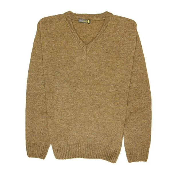 Jacksmith 100% Shetland Wool V Neck Knit Jumper Pullover Mens Sweater Knitted Nutmeg (23) 3Xl Jumpers