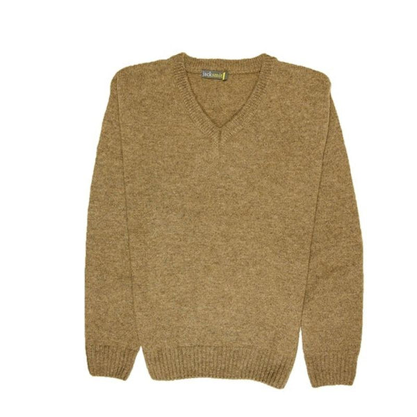 Jacksmith 100% Shetland Wool V Neck Knit Jumper Pullover Mens Sweater Knitted Nutmeg (23) Jumpers