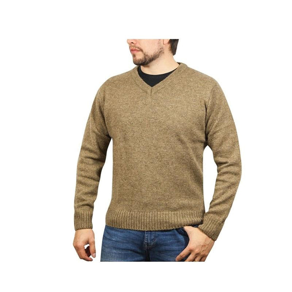 Jacksmith 100% Shetland Wool V Neck Knit Jumper Pullover Mens Sweater Knitted Nutmeg (23) Jumpers