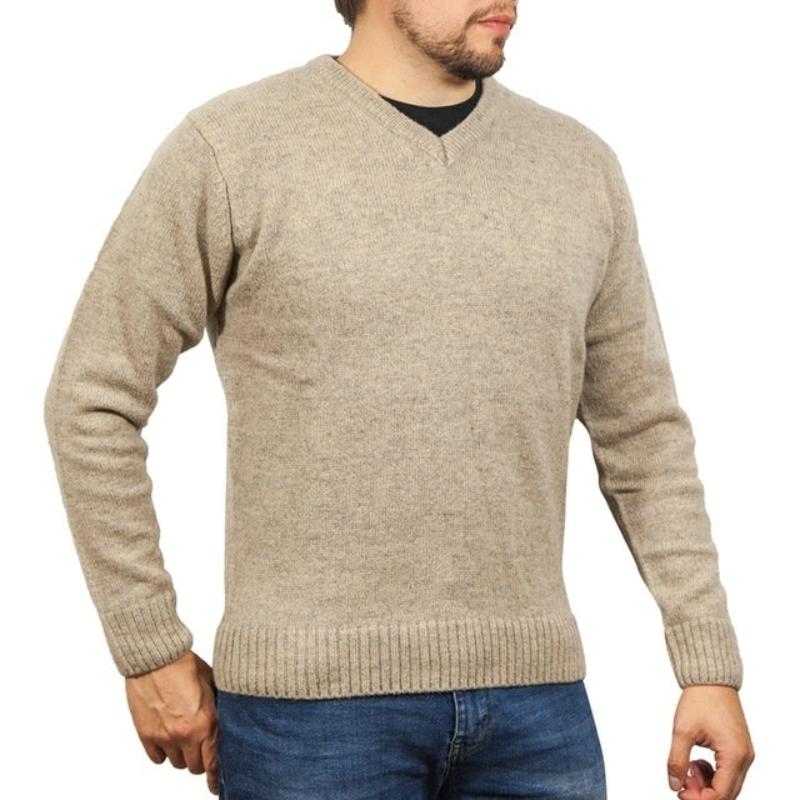 Jacksmith 100% Shetland Wool V Neck Knit Jumper Pullover Mens Sweater Knitted Oat Marle (03) Jumpers