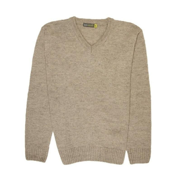 Jacksmith 100% Shetland Wool V Neck Knit Jumper Pullover Mens Sweater Knitted Oat Marle (03) Jumpers