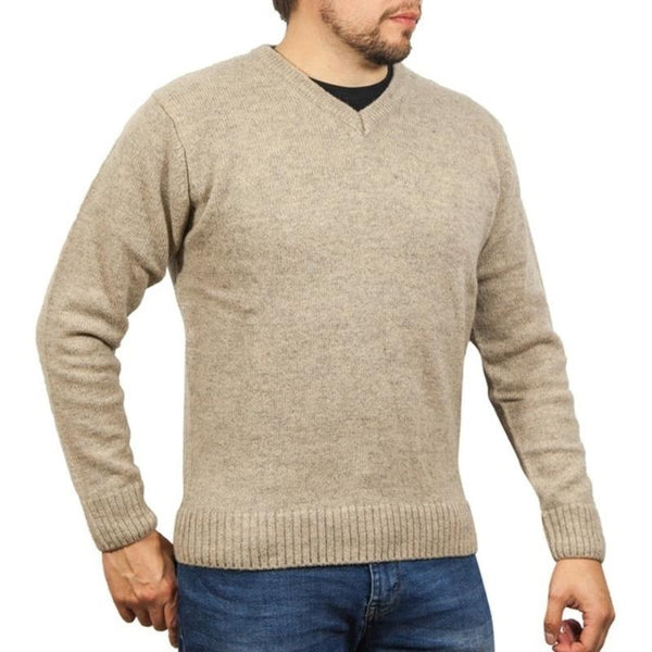 Jacksmith 100% Shetland Wool V Neck Knit Jumper Pullover Mens Sweater Knitted Oat Marle (03) Jumpers