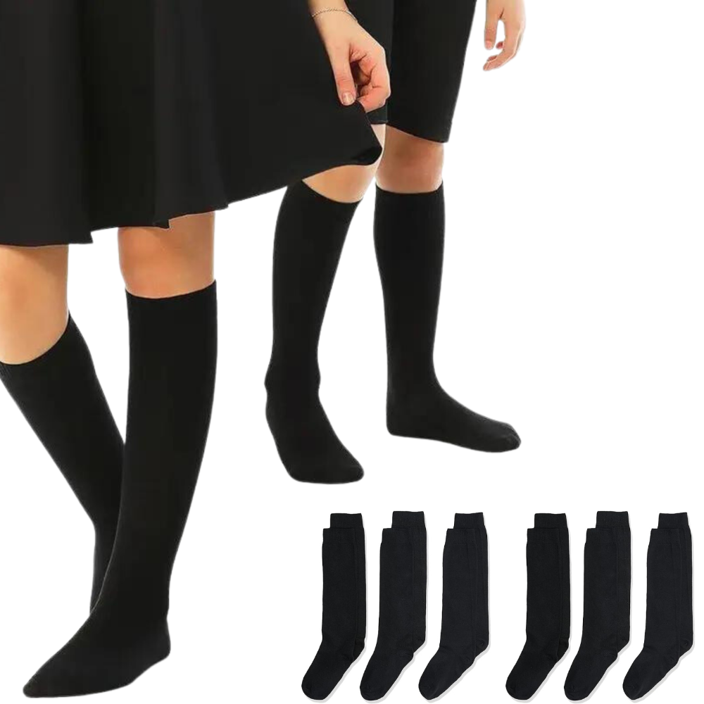 Tag 4 School 6X Pairs Uniform Knee High Cotton Rich Girls Boys Kids Bulk Black 11 (12+ Years Old) Socks