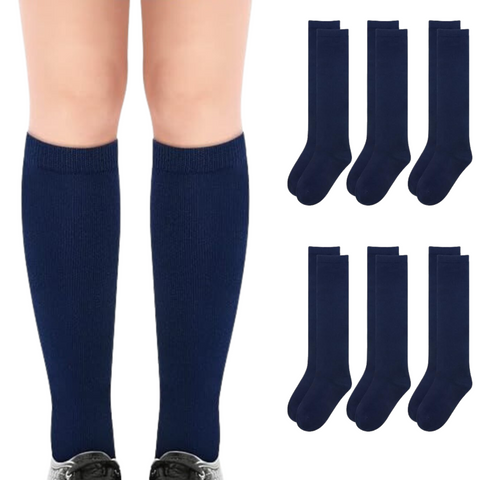 Tag 4 School 6X Pairs Uniform Knee High Cotton Rich Girls Boys Kids Bulk Navy 2 8 (10 12 Years Old) Socks