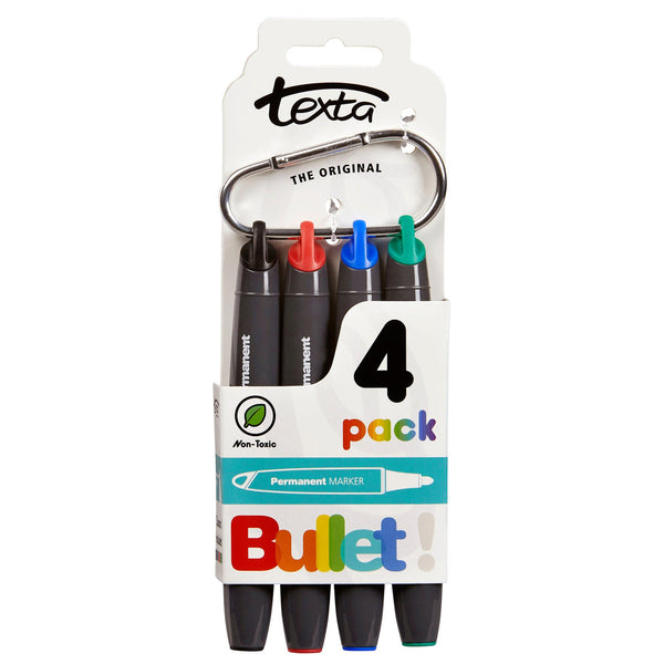 Texta Permanent Markers 4Pk 1Mm Bullet Nib Assorted Colours Whiteboard Markets