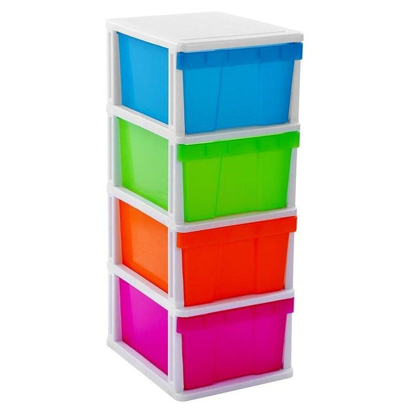 Br Home Mega 4 Tier Drawer Storage Organiser Plastic Level Office Box Cabinet In Coloured Storage Boxes