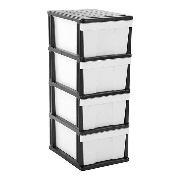 Br Home Mega 4 Tier Drawer Storage Organiser Plastic Level Office Box Cabinet Black/White Storage Boxes