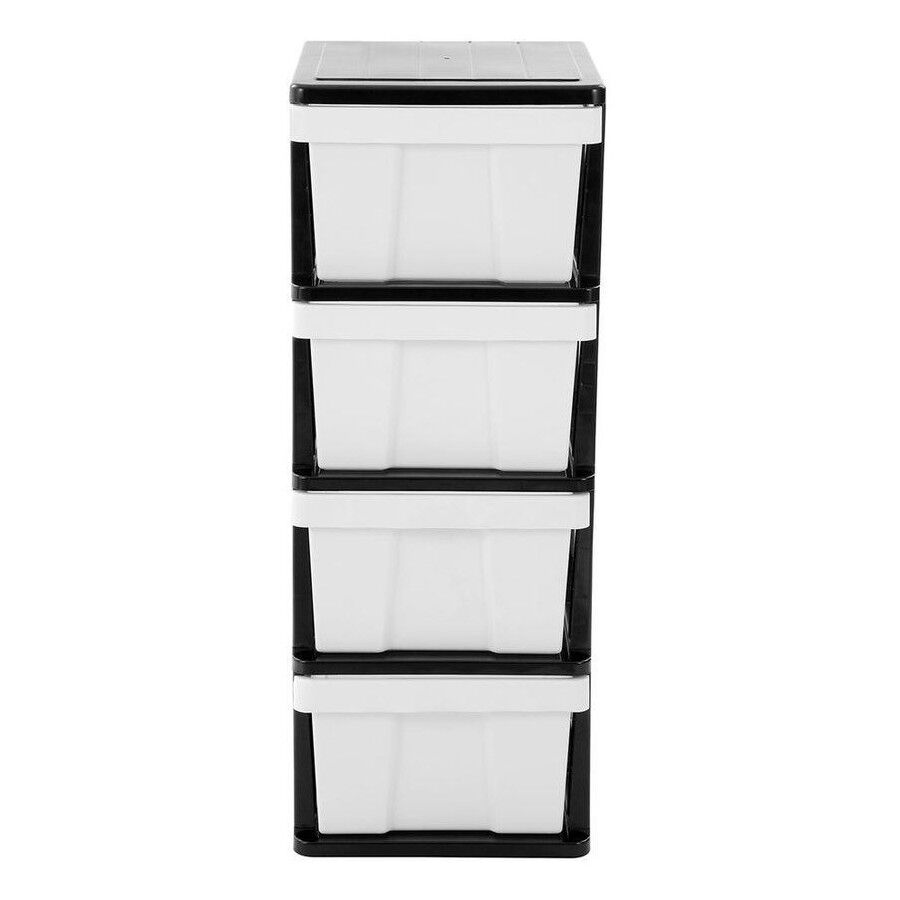 Br Home Mega 4 Tier Drawer Storage Organiser Plastic Level Office Box Cabinet Black/White Storage Boxes