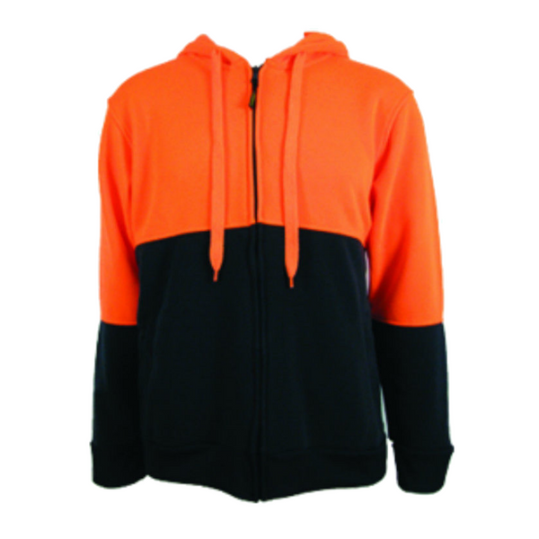 Hi Vis Jumper Full Zip Hoodie Safety Workwear Fleecy Fleece Jacket Hooded Orange/Navy Jumpers